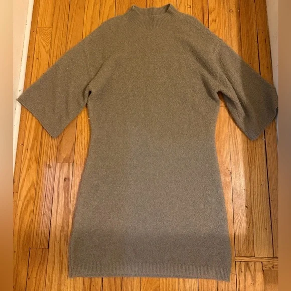 Abercrombie & Fitch Bouclé Sweater Dress Tan Short Sleeve Size S - Picture 2 of 6